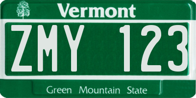 VT license plate ZMY123