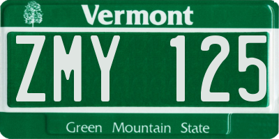 VT license plate ZMY125