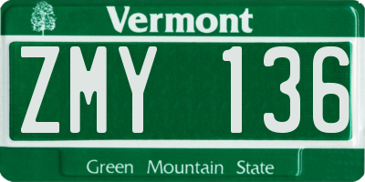 VT license plate ZMY136