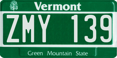 VT license plate ZMY139