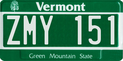 VT license plate ZMY151