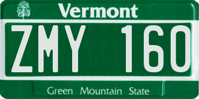 VT license plate ZMY160