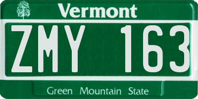 VT license plate ZMY163