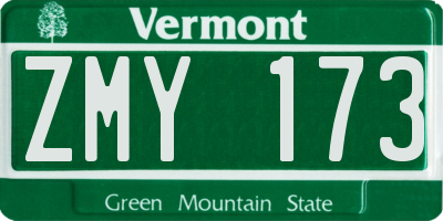 VT license plate ZMY173