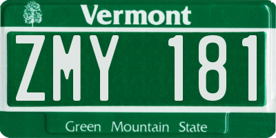 VT license plate ZMY181