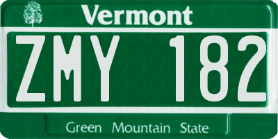 VT license plate ZMY182
