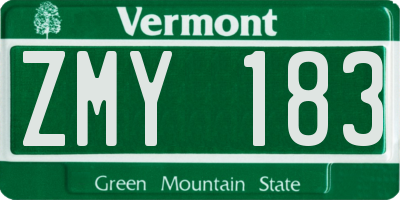 VT license plate ZMY183