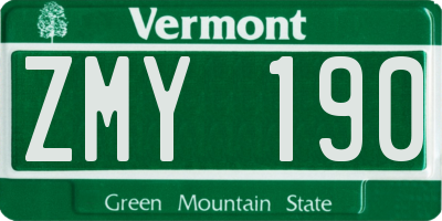 VT license plate ZMY190