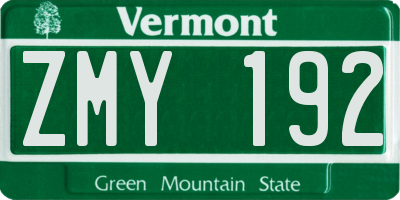 VT license plate ZMY192