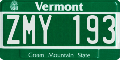 VT license plate ZMY193