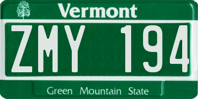VT license plate ZMY194