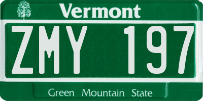 VT license plate ZMY197