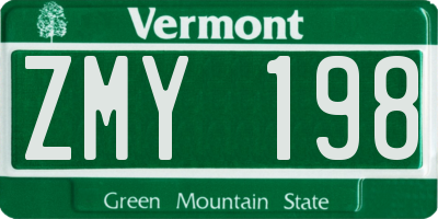 VT license plate ZMY198