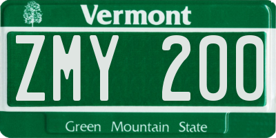 VT license plate ZMY200