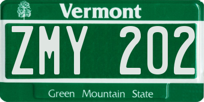 VT license plate ZMY202