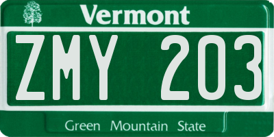 VT license plate ZMY203