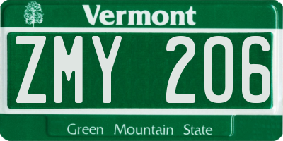 VT license plate ZMY206