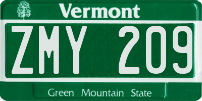 VT license plate ZMY209