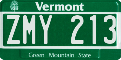 VT license plate ZMY213