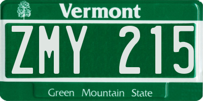 VT license plate ZMY215