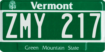 VT license plate ZMY217