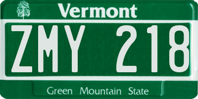 VT license plate ZMY218