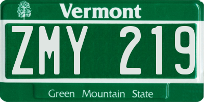 VT license plate ZMY219