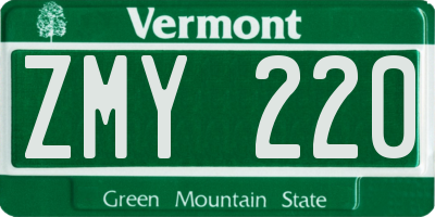 VT license plate ZMY220