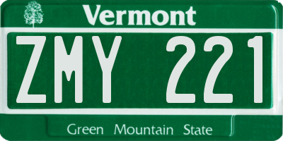 VT license plate ZMY221