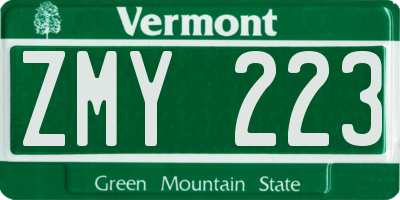 VT license plate ZMY223