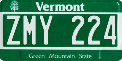 VT license plate ZMY224