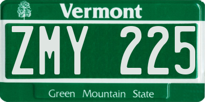 VT license plate ZMY225
