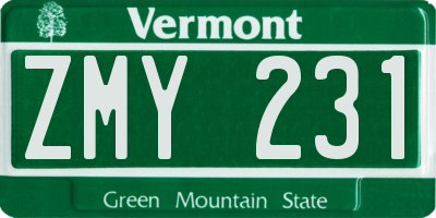 VT license plate ZMY231