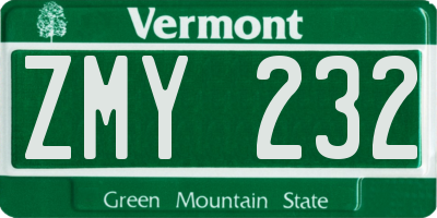 VT license plate ZMY232