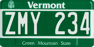 VT license plate ZMY234