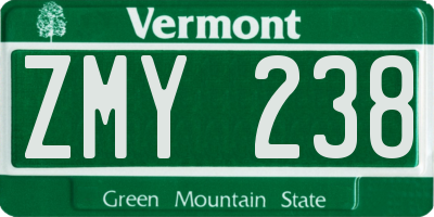 VT license plate ZMY238