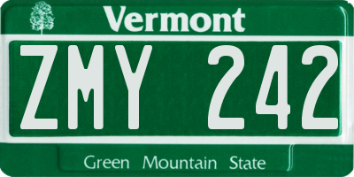 VT license plate ZMY242