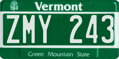 VT license plate ZMY243