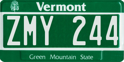 VT license plate ZMY244