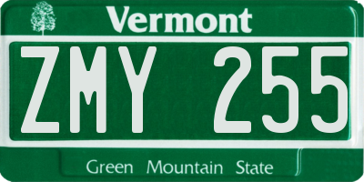 VT license plate ZMY255