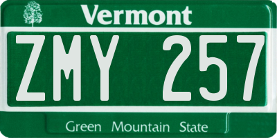 VT license plate ZMY257