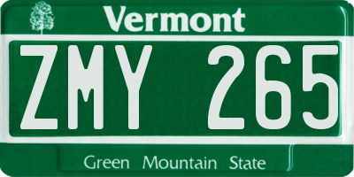 VT license plate ZMY265