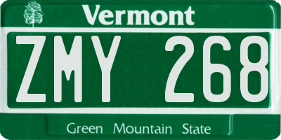 VT license plate ZMY268