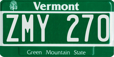 VT license plate ZMY270