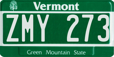 VT license plate ZMY273