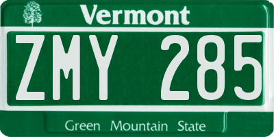 VT license plate ZMY285