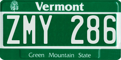 VT license plate ZMY286