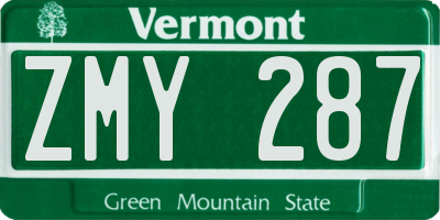 VT license plate ZMY287