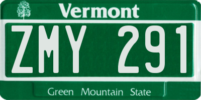 VT license plate ZMY291