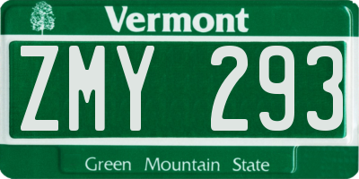 VT license plate ZMY293